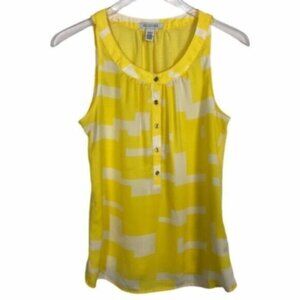 Kenneth Cole Reaction | Yellow Sleeveless Button Geometric Print Top Size Small